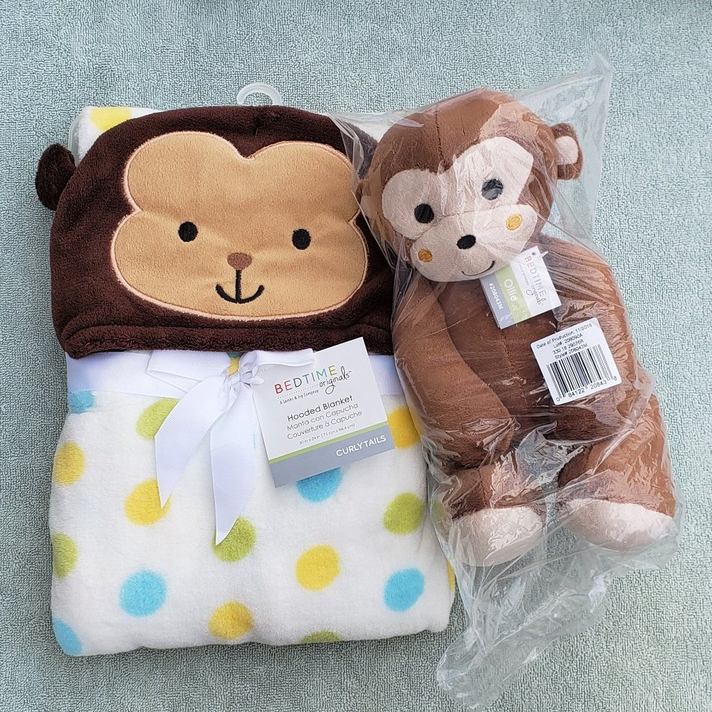 Baby Blanket Hooded Soft Fleece + Plush Monkey